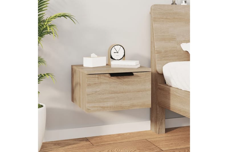 beBasic Seinäkiinnitettävä yöpöytä Sonoma-tammi 34x30x20 cm - Ruskea - Huonekalut - Pöytä & ruokailuryhmä - Apupöytä & sivupöytä - Yöpöytä