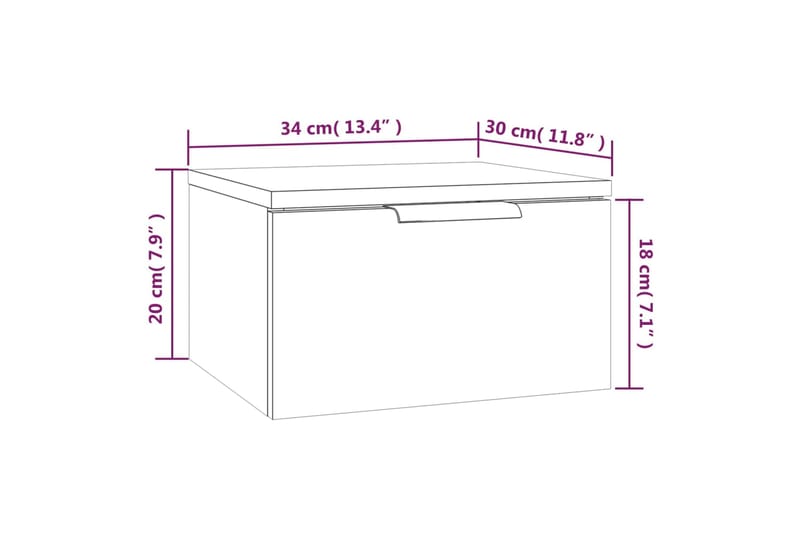 beBasic Seinäkiinnitettävä yöpöytä Sonoma-tammi 34x30x20 cm - Ruskea - Huonekalut - Pöytä & ruokailuryhmä - Apupöytä & sivupöytä - Yöpöytä