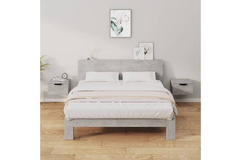 beBasic Seinäkiinnitettävät yöpöydät 2 kpl betoninharmaa 34x30x20 cm - Harmaa - Huonekalut - Pöytä & ruokailuryhmä - Apupöytä & sivupöytä - Yöpöytä