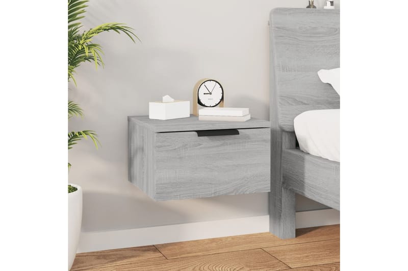 beBasic Seinäkiinnitettävät yöpöydät 2 kpl harmaa Sonoma 34x30x20 cm - Harmaa - Huonekalut - Pöytä & ruokailuryhmä - Apupöytä & sivupöytä - Yöpöytä