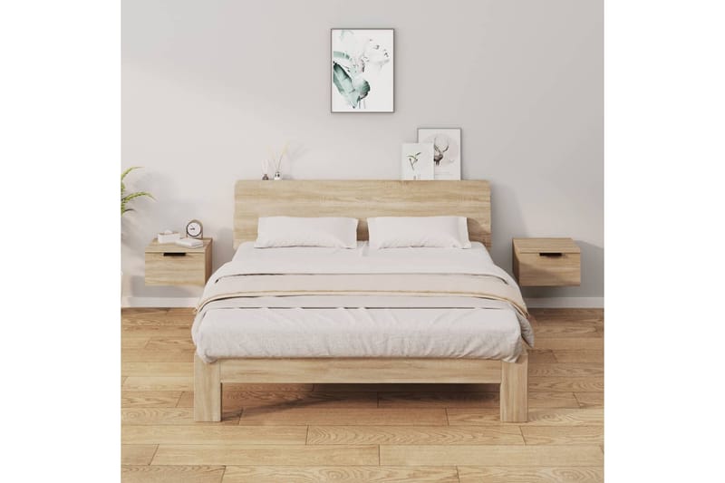 beBasic Seinäkiinnitettävät yöpöydät 2 kpl Sonoma-tammi 34x30x20 cm - Ruskea - Huonekalut - Pöytä & ruokailuryhmä - Apupöytä & sivupöytä - Yöpöytä