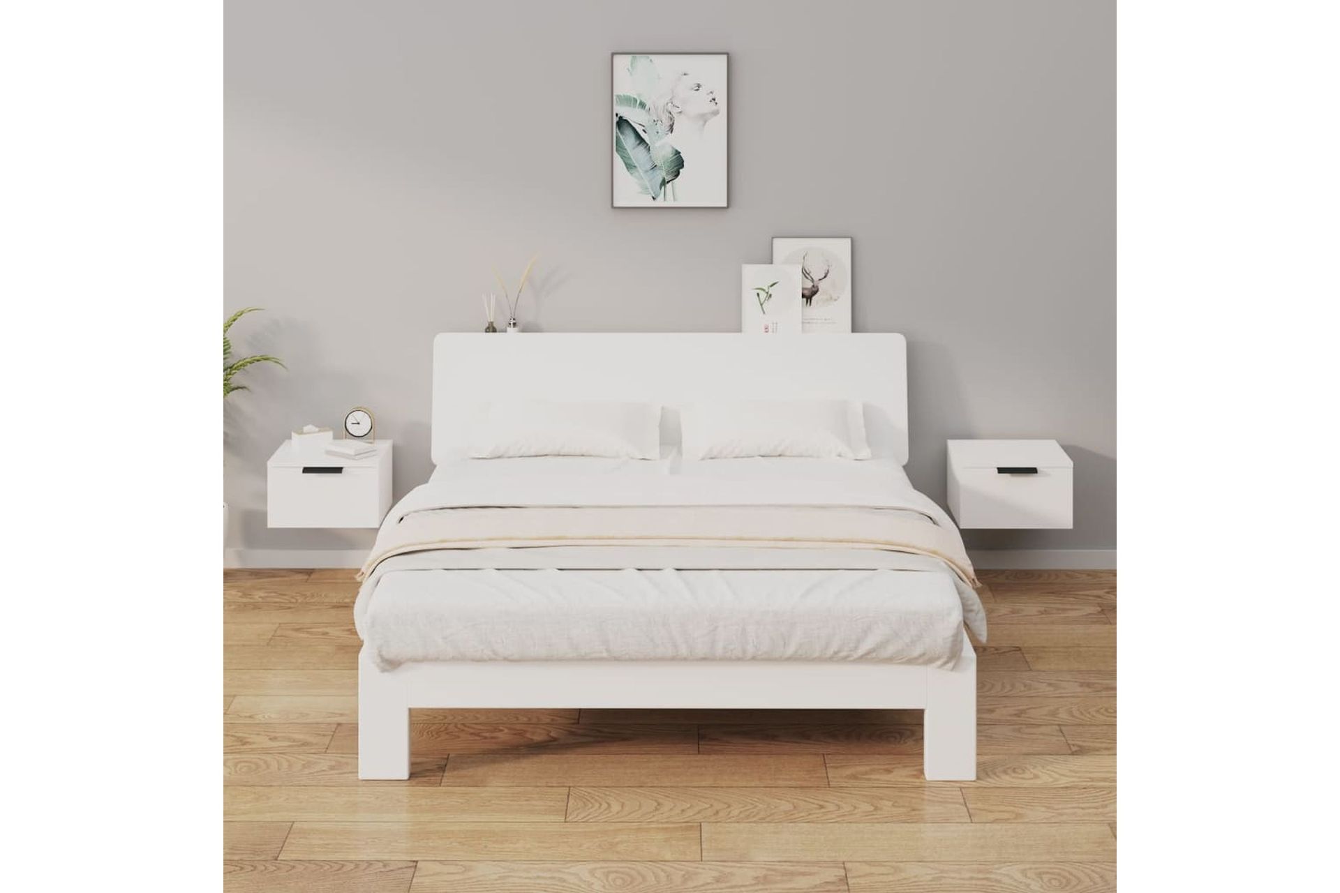 beBasic Seinäkiinnitettävät yöpöydät 2 kpl valkoinen 34x30x20 cm - Valkoinen - Huonekalut - Pöytä & ruokailuryhmä - Apupöytä & sivupöytä - Yöpöytä