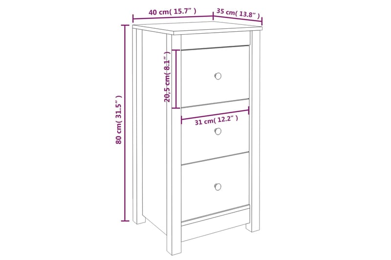 beBasic Senkki 40x35x80 cm täysi mänty - Ruskea - Lamppupöytä - Tarjotinpöytä & pikkupöytä