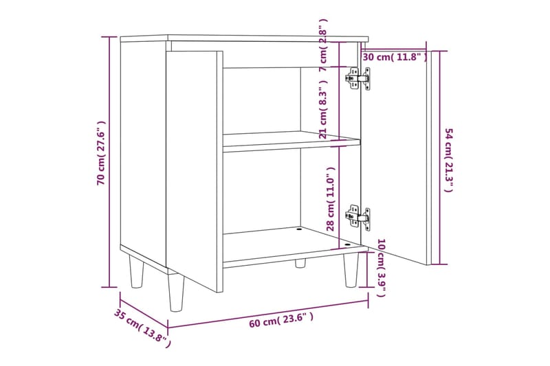 beBasic Senkki ruskea tammi 60x35x70 cm tekninen puu - Ruskea - Huonekalut - Pöytä & ruokailuryhmä - Apupöytä & sivupöytä - Lamppupöytä