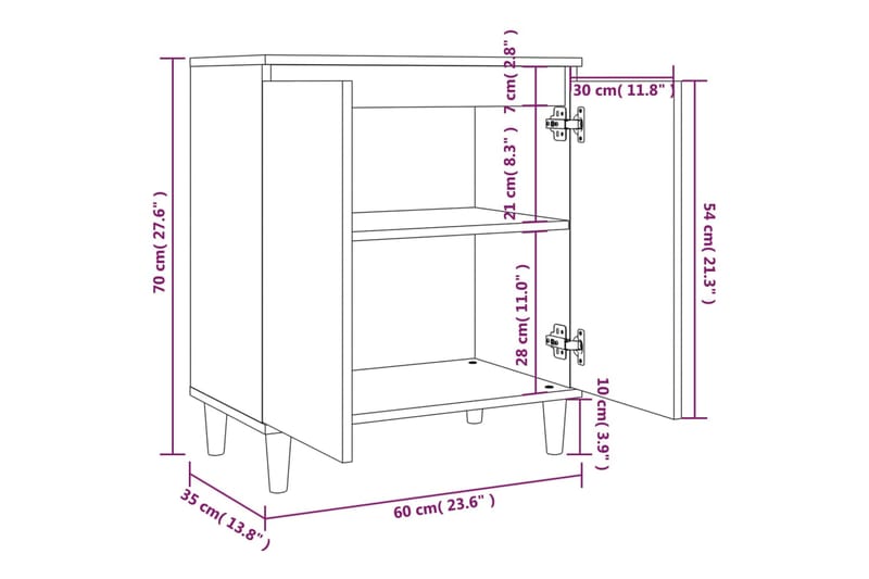 beBasic Senkki ruskea tammi 60x35x70 cm tekninen puu - Ruskea - Lamppupöytä - Tarjotinpöytä & pikkupöytä