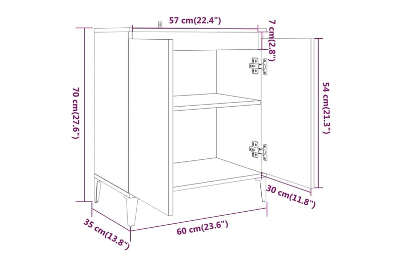 beBasic Senkki ruskea tammi 60x35x70 cm tekninen puu - Ruskea - Lamppupöytä - Tarjotinpöytä & pikkupöytä