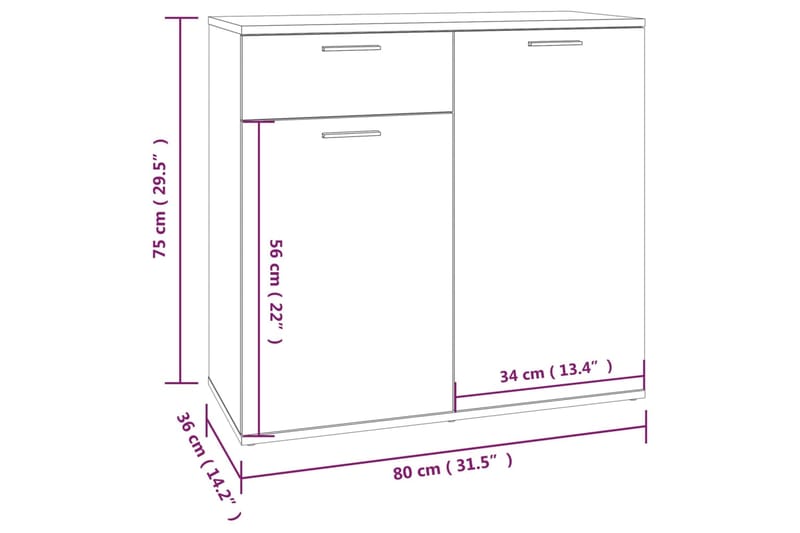 beBasic Senkki ruskea tammi 80x36x75 cm tekninen puu - Ruskea - Lamppupöytä - Tarjotinpöytä & pikkupöytä