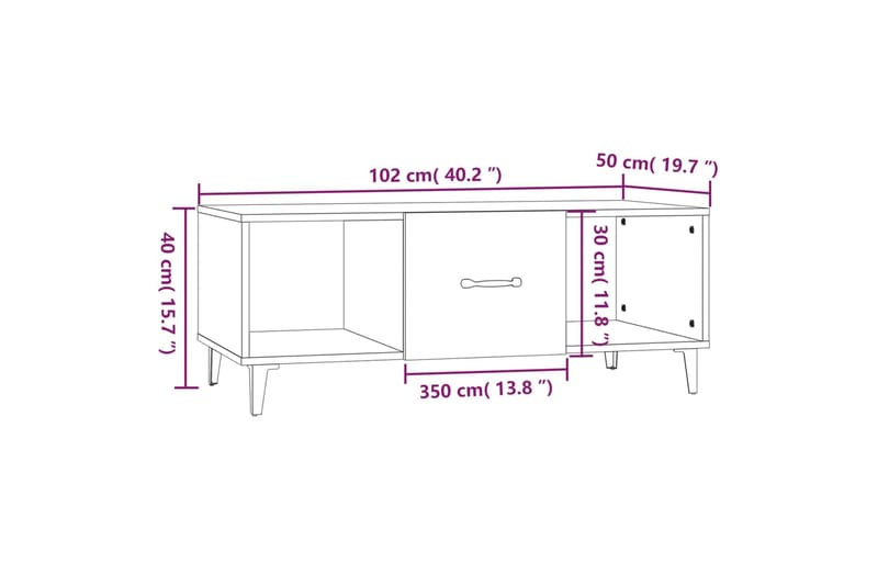 beBasic Sohvapöytä harmaa Sonoma 102x50x40 cm tekninen puu - Harmaa - Lamppupöytä - Tarjotinpöytä & pikkupöytä