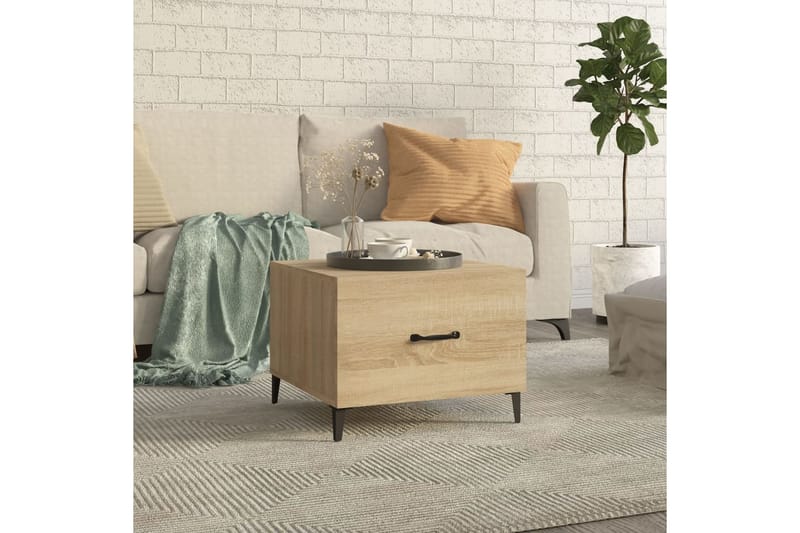 beBasic Sohvapöytä metallijaloilla Sonoma-tammi 50x50x40 cm - Ruskea - Huonekalut - Pöytä & ruokailuryhmä - Apupöytä & sivupöytä - Lamppupöytä