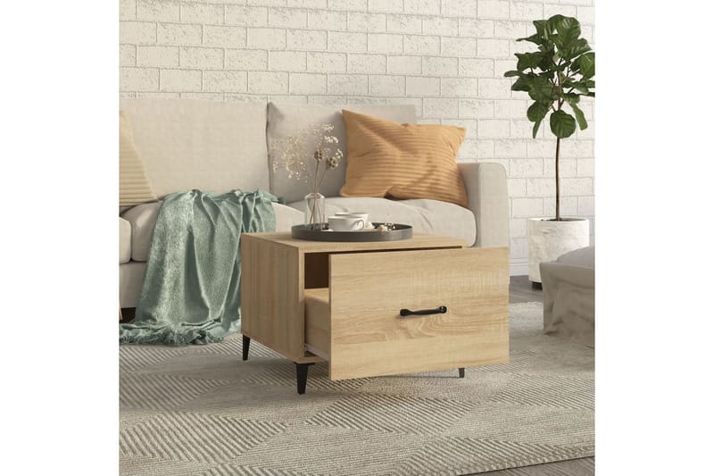 beBasic Sohvapöytä metallijaloilla Sonoma-tammi 50x50x40 cm - Ruskea - Huonekalut - Pöytä & ruokailuryhmä - Apupöytä & sivupöytä - Lamppupöytä