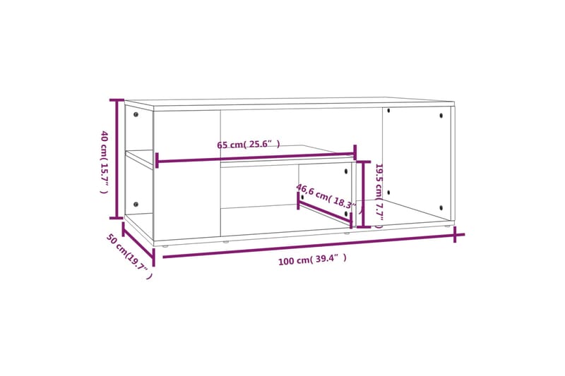 beBasic Sohvapöytä savutammi 100x50x40 cm tekninen puu - Ruskea - Huonekalut - Pöytä & ruokailuryhmä - Apupöytä & sivupöytä - Lamppupöytä