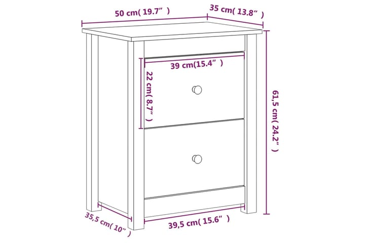 beBasic Yöpöydät 2 kpl harmaa 50x35x61,5 cm täysi mänty - Harmaa - Yöpöytä