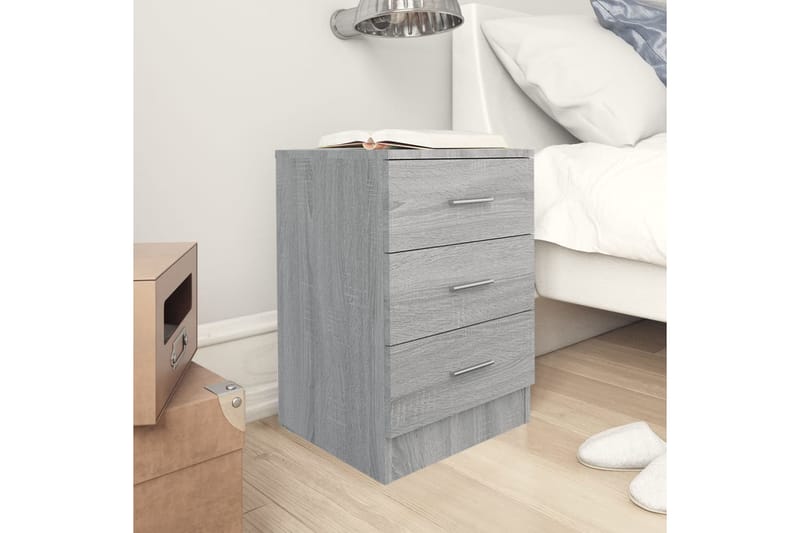 beBasic Yöpöydät 2 kpl harmaa sonoma 38x35x56 cm tekninen puu - Harmaa - Huonekalut - Pöytä & ruokailuryhmä - Apupöytä & sivupöytä - Yöpöytä