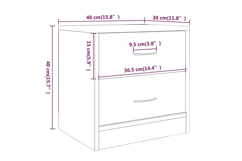 beBasic Yöpöydät 2 kpl harmaa sonoma 40x30x40 cm tekninen puu - Harmaa - Huonekalut - Pöytä & ruokailuryhmä - Apupöytä & sivupöytä - Yöpöytä