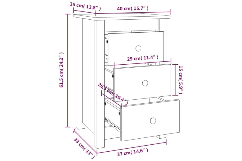 beBasic Yöpöydät 2 kpl hunajanruskea 40x35x61,5 cm täysi mänty - Ruskea - Huonekalut - Pöytä & ruokailuryhmä - Apupöytä & sivupöytä - Yöpöytä