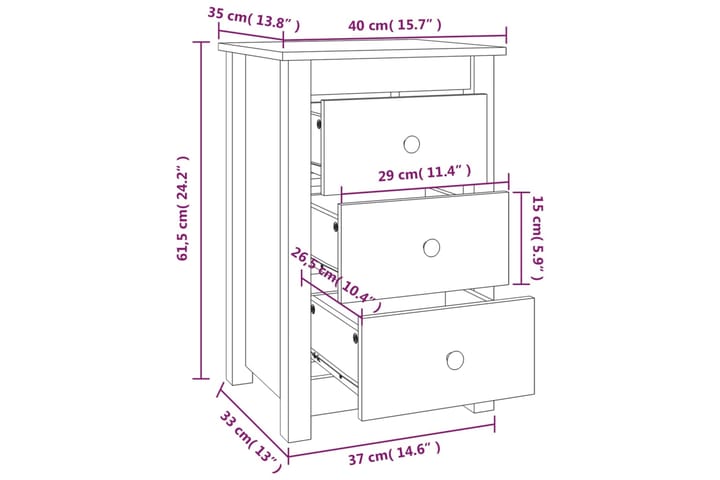 beBasic Yöpöydät 2 kpl hunajanruskea 40x35x61,5 cm täysi mänty - Ruskea - Yöpöytä