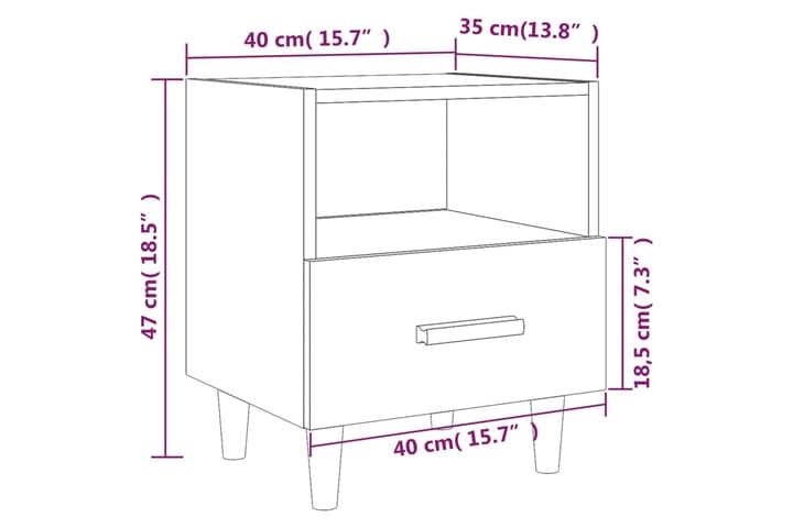 beBasic Yöpöydät 2 kpl korkeakiilto valkoinen 40x35x47 cm - Valkoinen - Yöpöytä