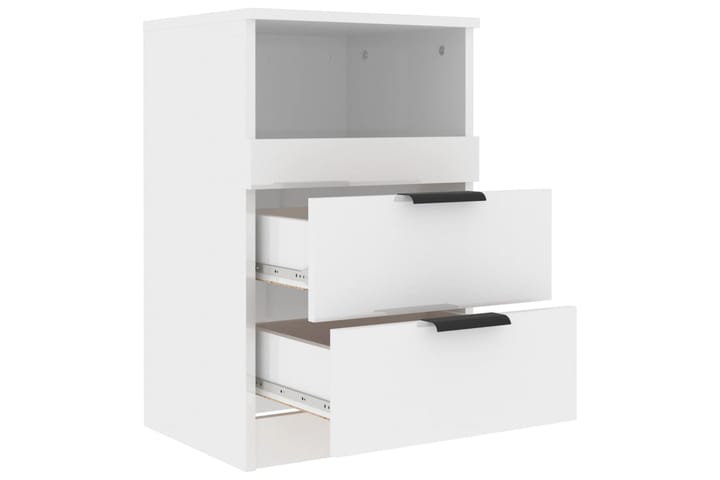 beBasic Yöpöydät 2 kpl korkeakiilto valkoinen tekninen puu - Valkoinen - Yöpöytä