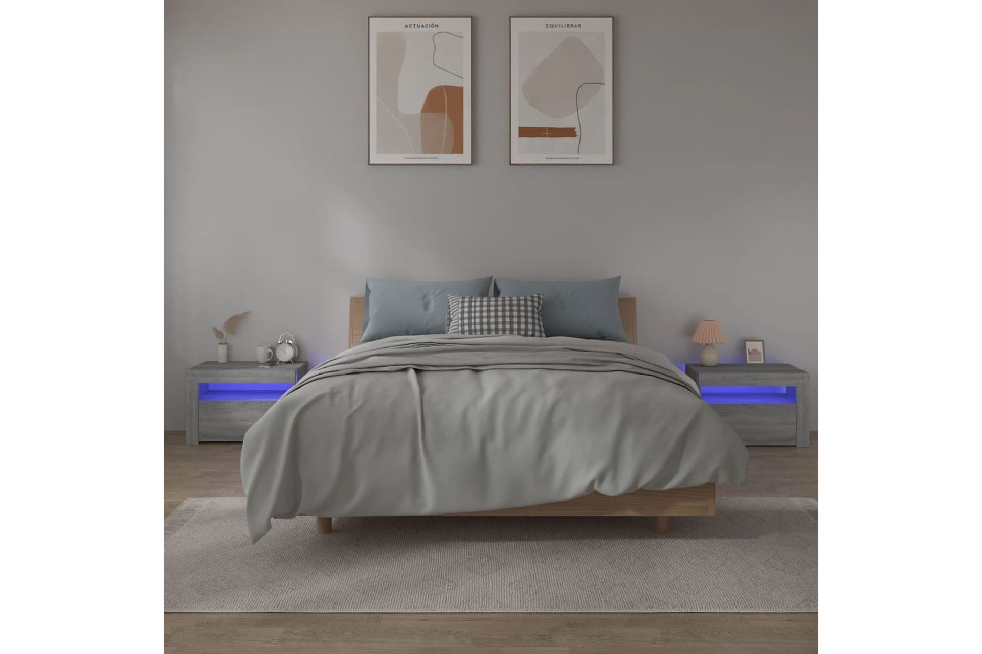 beBasic Yöpöydät 2 kpl LED-valoilla harmaa Sonoma 60x35x40 cm - Harmaa - Huonekalut - Pöytä & ruokailuryhmä - Apupöytä & sivupöytä - Yöpöytä