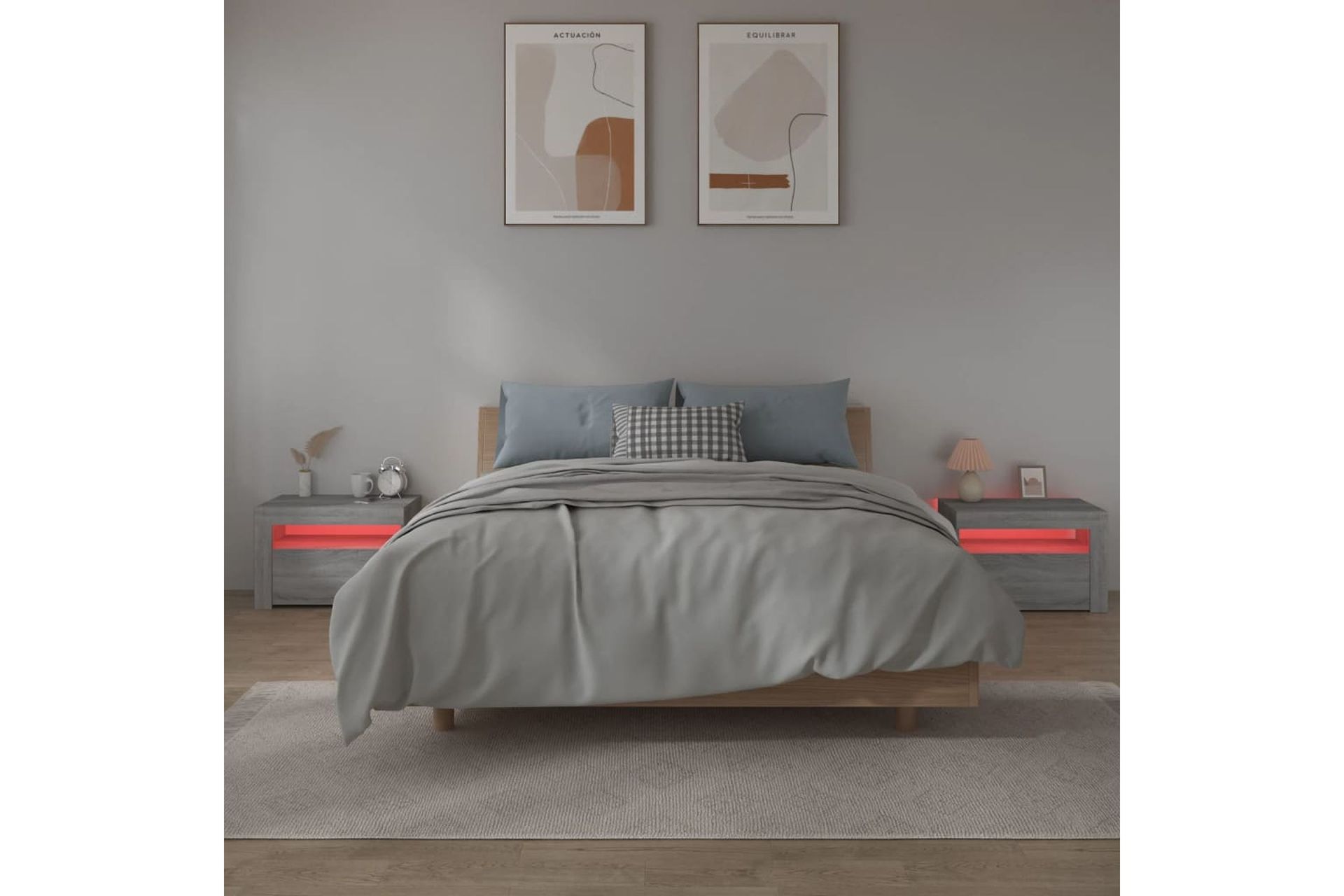 beBasic Yöpöydät 2 kpl LED-valoilla harmaa Sonoma 60x35x40 cm - Harmaa - Huonekalut - Pöytä & ruokailuryhmä - Apupöytä & sivupöytä - Yöpöytä