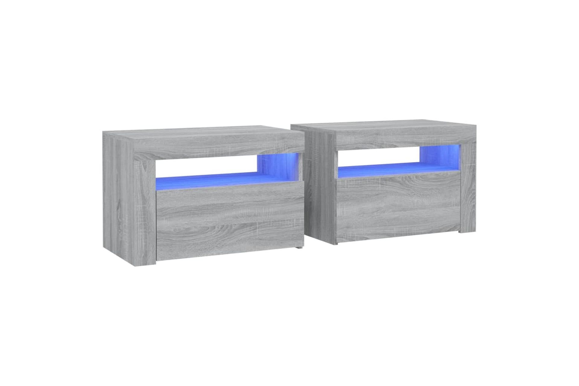 beBasic Yöpöydät 2 kpl LED-valoilla harmaa Sonoma 60x35x40 cm - Harmaa - Huonekalut - Pöytä & ruokailuryhmä - Apupöytä & sivupöytä - Yöpöytä