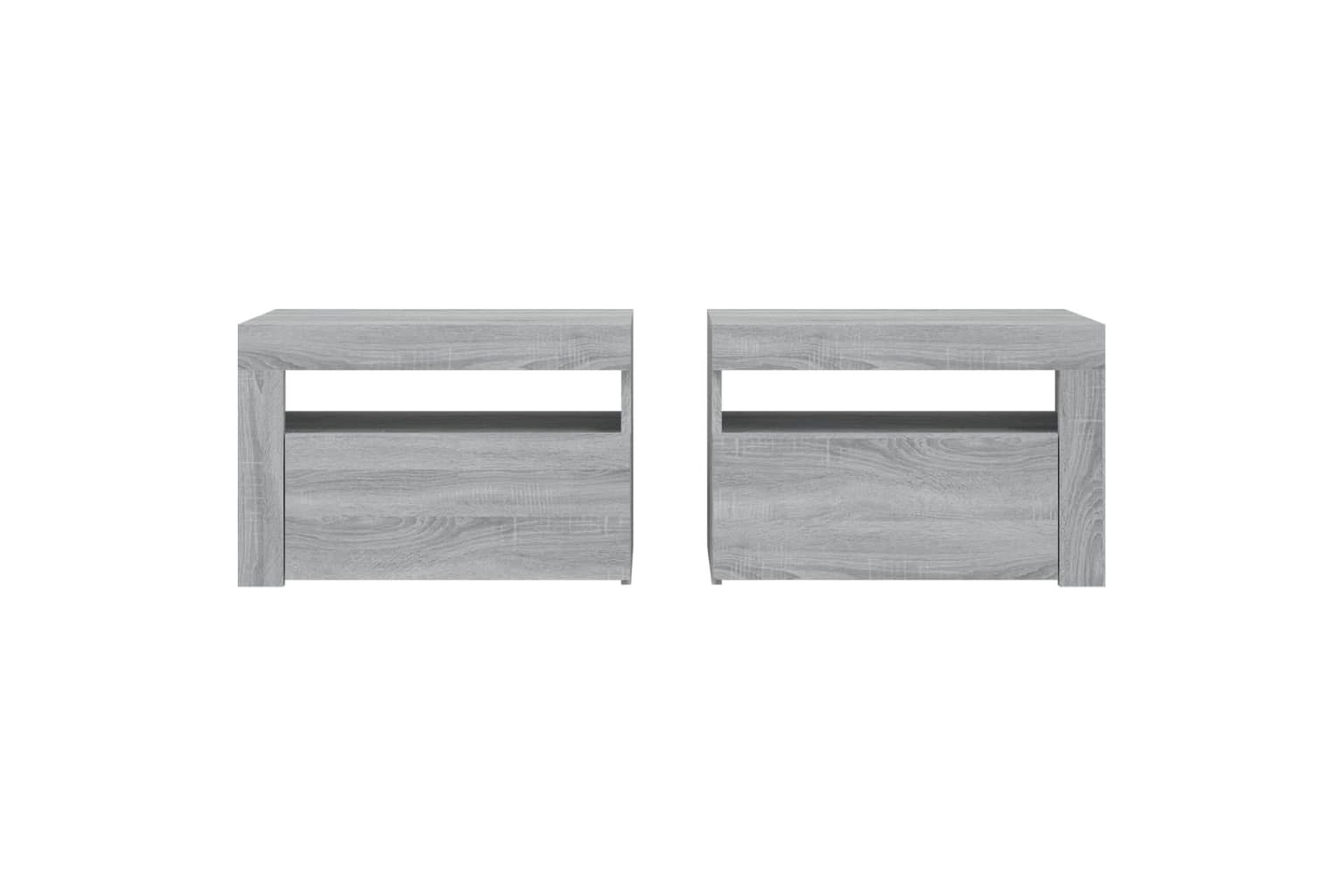 beBasic Yöpöydät 2 kpl LED-valoilla harmaa Sonoma 60x35x40 cm - Harmaa - Huonekalut - Pöytä & ruokailuryhmä - Apupöytä & sivupöytä - Yöpöytä