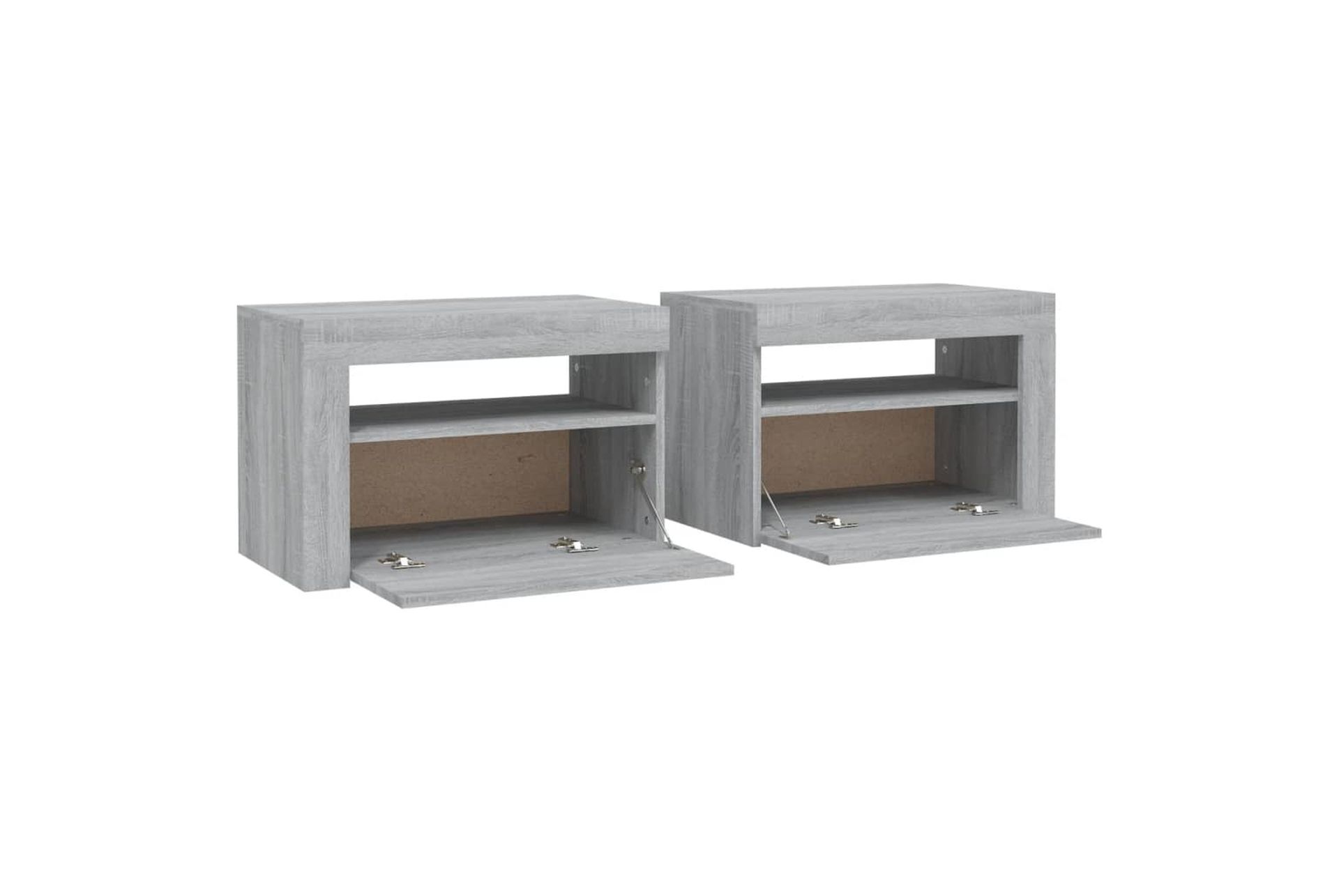 beBasic Yöpöydät 2 kpl LED-valoilla harmaa Sonoma 60x35x40 cm - Harmaa - Huonekalut - Pöytä & ruokailuryhmä - Apupöytä & sivupöytä - Yöpöytä