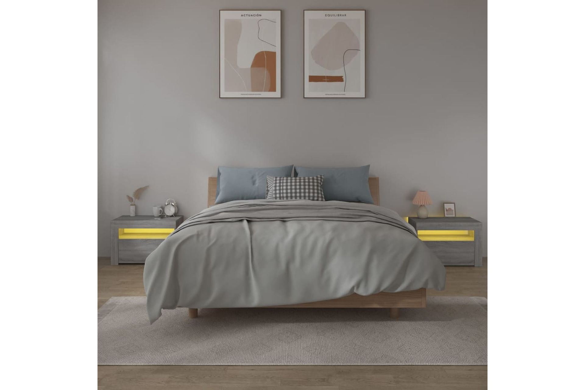 beBasic Yöpöydät 2 kpl LED-valoilla harmaa Sonoma 60x35x40 cm - Harmaa - Huonekalut - Pöytä & ruokailuryhmä - Apupöytä & sivupöytä - Yöpöytä