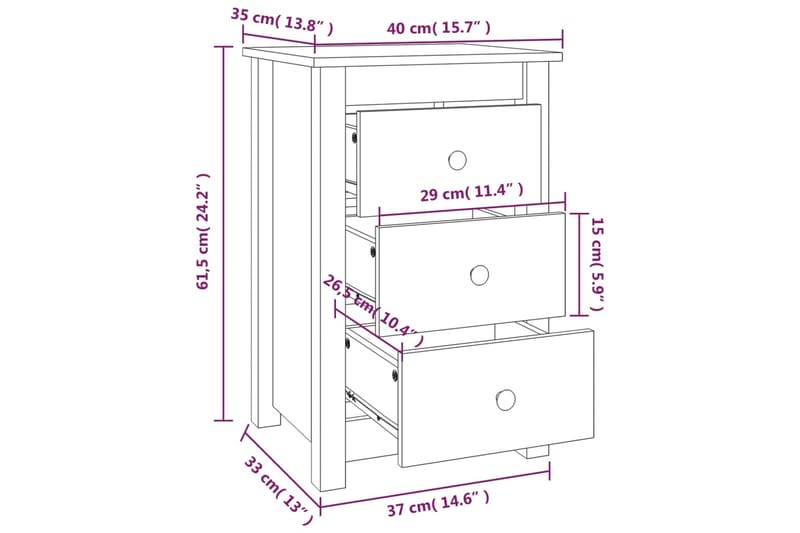 beBasic Yöpöydät 2 kpl musta 40x35x61,5 cm täysi mänty - Musta - Huonekalut - Pöytä & ruokailuryhmä - Apupöytä & sivupöytä - Yöpöytä