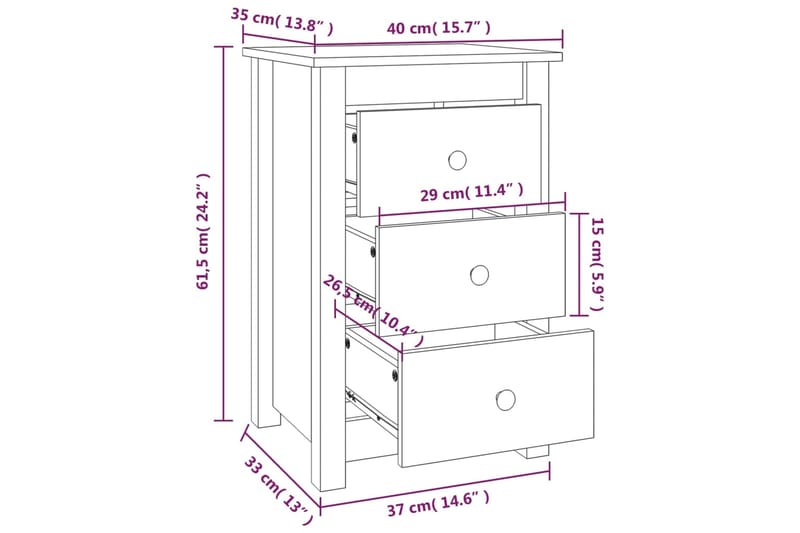 beBasic Yöpöydät 2 kpl musta 40x35x61,5 cm täysi mänty - Musta - Yöpöytä