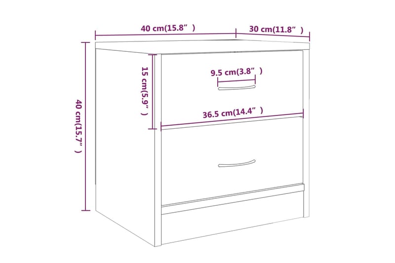 beBasic Yöpöydät 2 kpl ruskea tammi 40x30x40 cm tekninen puu - Ruskea - Huonekalut - Pöytä & ruokailuryhmä - Apupöytä & sivupöytä - Yöpöytä