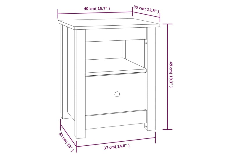 beBasic Yöpöydät 2 kpl valkoinen 40x35x49 cm täysi mänty - Valkoinen - Huonekalut - Pöytä & ruokailuryhmä - Apupöytä & sivupöytä - Yöpöytä