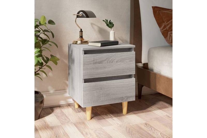 beBasic Yöpöydät täyspuujaloilla 2 kpl harmaa Sonoma 40x35x50 cm - Harmaa - Huonekalut - Pöytä & ruokailuryhmä - Apupöytä & sivupöytä - Yöpöytä