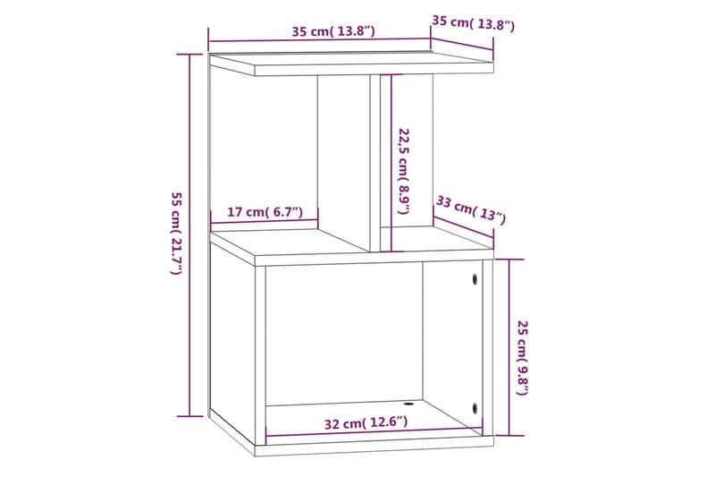 beBasic Yöpöytä harmaa Sonoma 35x35x55 cm tekninen puu - Harmaa - Huonekalut - Pöytä & ruokailuryhmä - Apupöytä & sivupöytä - Yöpöytä