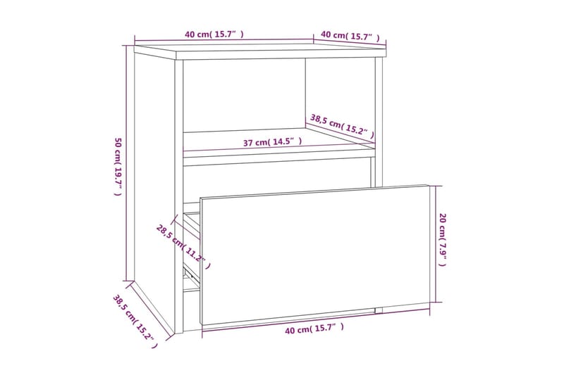 beBasic Yöpöytä harmaa Sonoma 40x40x50 cm tekninen puu - Harmaa - Huonekalut - Pöytä & ruokailuryhmä - Apupöytä & sivupöytä - Yöpöytä
