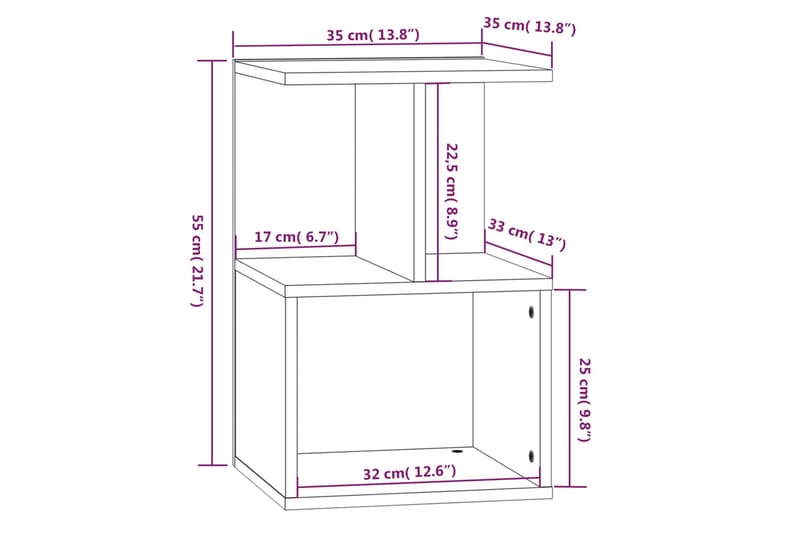 beBasic Yöpöytä savutammi 35x35x55 cm tekninen puu - Ruskea - Huonekalut - Pöytä & ruokailuryhmä - Apupöytä & sivupöytä - Yöpöytä