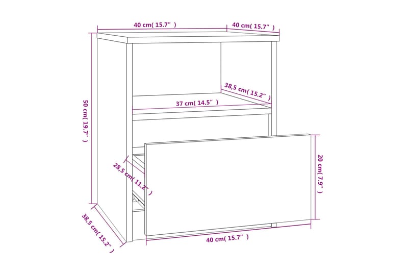 beBasic Yöpöytä savutammi 40x40x50 cm tekninen puu - Ruskea - Huonekalut - Pöytä & ruokailuryhmä - Apupöytä & sivupöytä - Yöpöytä