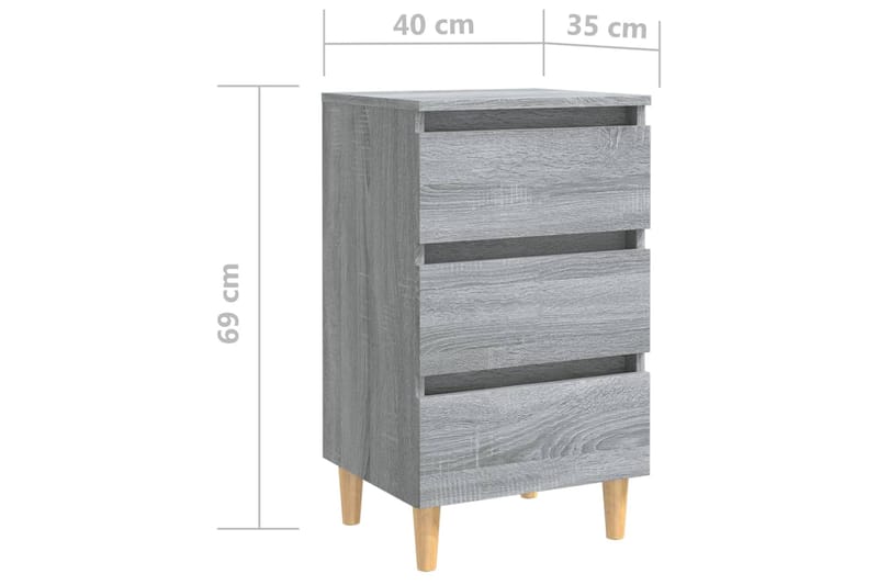 beBasic Yöpöytä täyspuiset jalat harmaa Sonoma 40x35x69 cm - Harmaa - Huonekalut - Pöytä & ruokailuryhmä - Apupöytä & sivupöytä - Yöpöytä