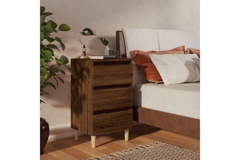 beBasic Yöpöytä täyspuujaloilla ruskea tammi 40x35x69 cm - Ruskea - Huonekalut - Pöytä & ruokailuryhmä - Apupöytä & sivupöytä - Yöpöytä