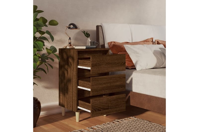 beBasic Yöpöytä täyspuujaloilla ruskea tammi 40x35x69 cm - Ruskea - Huonekalut - Pöytä & ruokailuryhmä - Apupöytä & sivupöytä - Yöpöytä