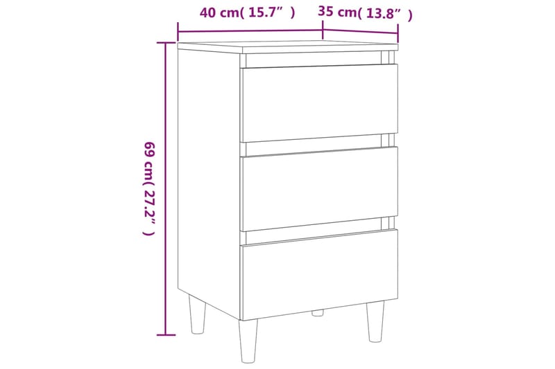 beBasic Yöpöytä täyspuujaloilla ruskea tammi 40x35x69 cm - Ruskea - Huonekalut - Pöytä & ruokailuryhmä - Apupöytä & sivupöytä - Yöpöytä