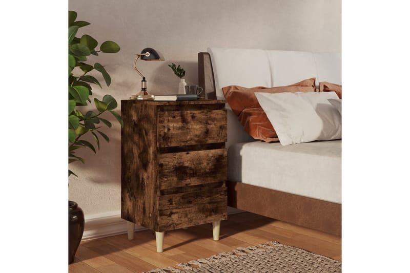 beBasic Yöpöytä täyspuujaloilla savutammi 40x35x69 cm - Ruskea - Huonekalut - Pöytä & ruokailuryhmä - Apupöytä & sivupöytä - Yöpöytä