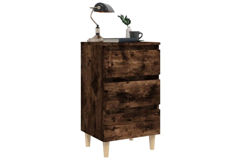 beBasic Yöpöytä täyspuujaloilla savutammi 40x35x69 cm - Ruskea - Huonekalut - Pöytä & ruokailuryhmä - Apupöytä & sivupöytä - Yöpöytä