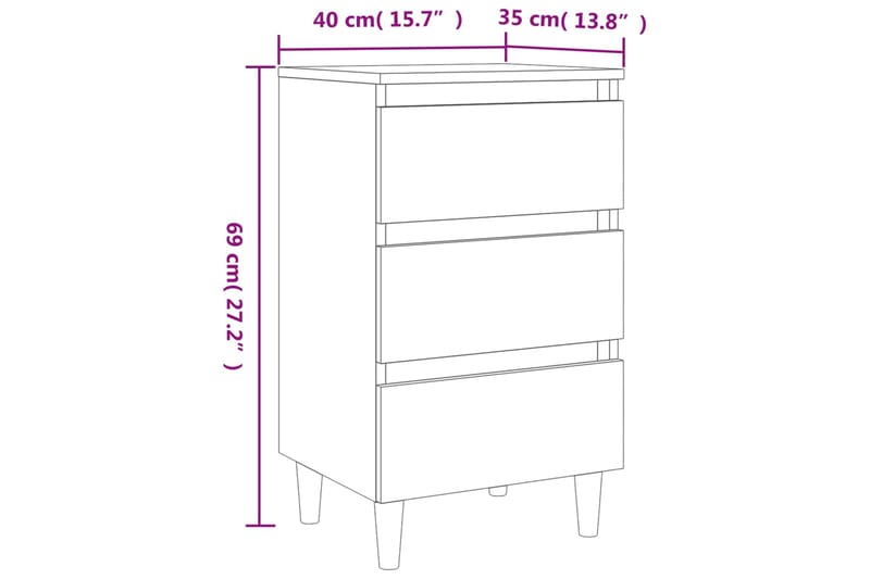 beBasic Yöpöytä täyspuujaloilla savutammi 40x35x69 cm - Ruskea - Huonekalut - Pöytä & ruokailuryhmä - Apupöytä & sivupöytä - Yöpöytä