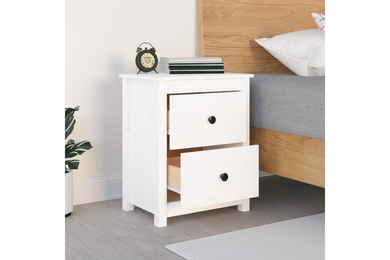 beBasic Yöpöytä valkoinen 50x35x61,5 cm täysi mänty - Valkoinen - Huonekalut - Pöytä & ruokailuryhmä - Apupöytä & sivupöytä - Yöpöytä