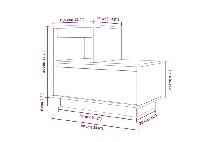 beBasic Yöpöytä valkoinen 60x34x51 cm täysi mänty - Valkoinen - Yöpöytä