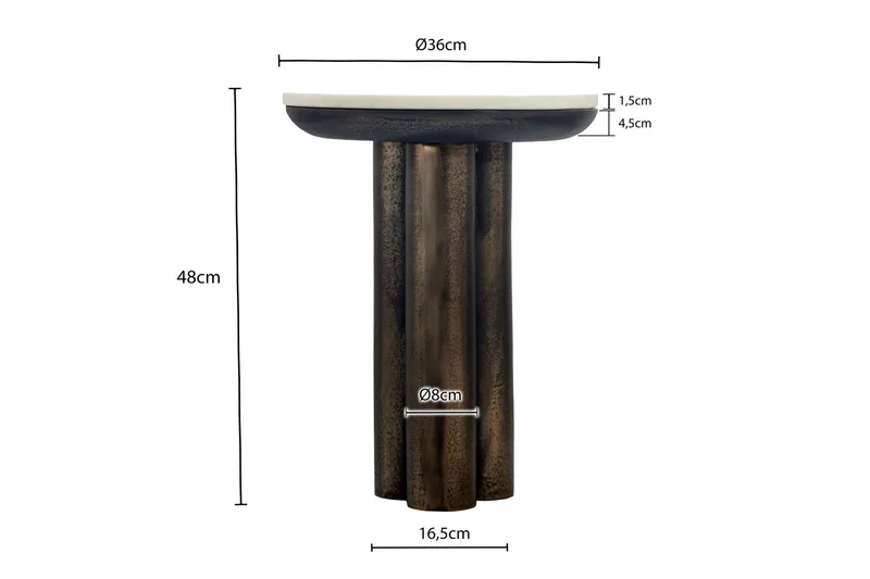 Dalvor pyöreä sivupöytä 36 cm, metallia, marmorikansi - valkoinen ja musta - Huonekalut - Pöytä & ruokailuryhmä - Apupöytä & sivupöytä - Jalustapöytä & pylväspöytä