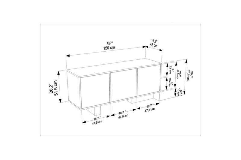 Dargaville Konsolipöytä 150 cm - Musta/Pähkinä - Huonekalut - Pöytä & ruokailuryhmä - Apupöytä & sivupöytä - Konsolipöytä