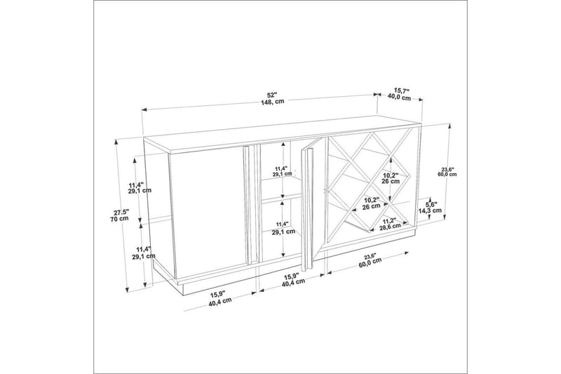 Dasina Konsolipöytä 148 cm - Tammi/Valkoinen - Huonekalut - Pöytä & ruokailuryhmä - Apupöytä & sivupöytä - Konsolipöytä