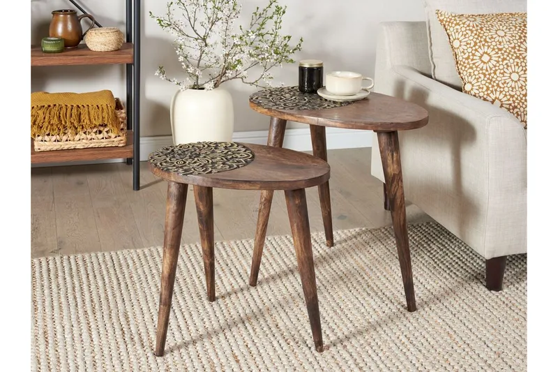 Daylinn Pöytäsarja 54 cm - Tumma puu/Kulta - Huonekalut - Pöytä & ruokailuryhmä - Apupöytä & sivupöytä - Sarjapöytä